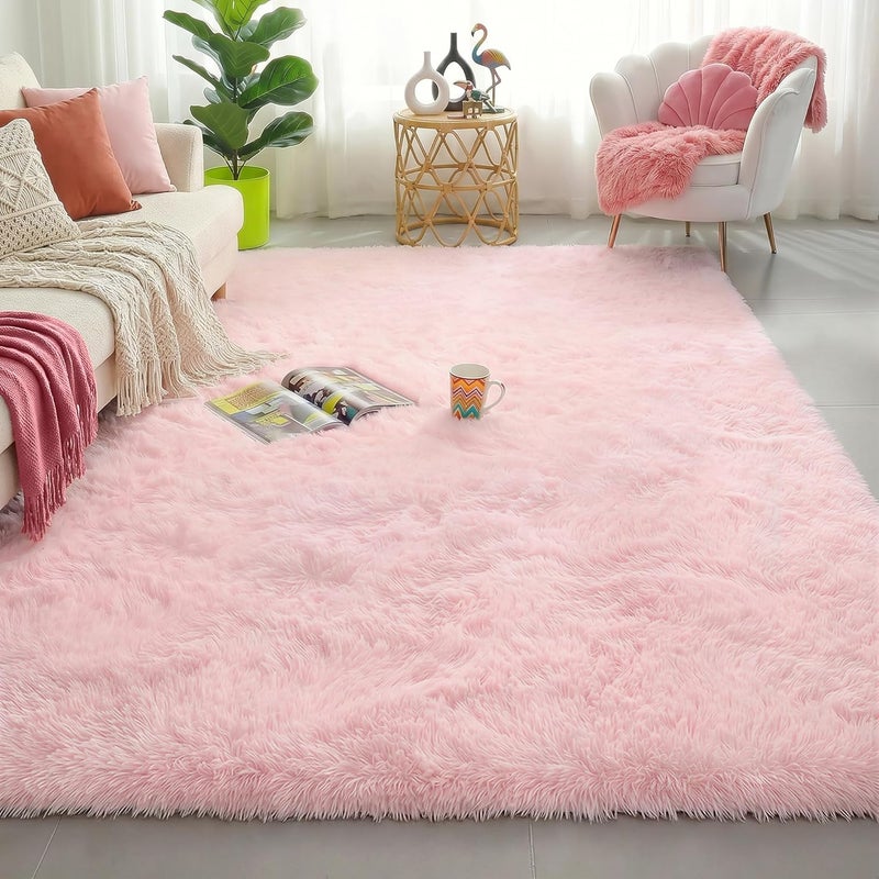 Amdrebio Pink Soft Rug for Girls Bedroom, Fluffy Area Rug 5x8 for Kids Room, Kawaii Room Decor, Furry Carpet for Play Room, Cute Rug for Nursery Room, Fuzzy Shag Rug for Dorm,Pink Carpet, Plush Rug for Baby - Image 1