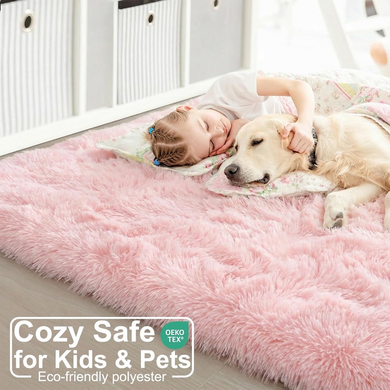 Amdrebio Pink Soft Rug for Girls Bedroom, Fluffy Area Rug 5x8 for Kids Room, Kawaii Room Decor, Furry Carpet for Play Room, Cute Rug for Nursery Room, Fuzzy Shag Rug for Dorm,Pink Carpet, Plush Rug for Baby - Image 5