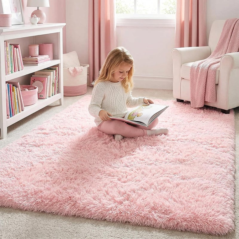 Amdrebio Pink Soft Rug for Girls Bedroom, Fluffy Area Rug 5x8 for Kids Room, Kawaii Room Decor, Furry Carpet for Play Room, Cute Rug for Nursery Room, Fuzzy Shag Rug for Dorm,Pink Carpet, Plush Rug for Baby - Image 4