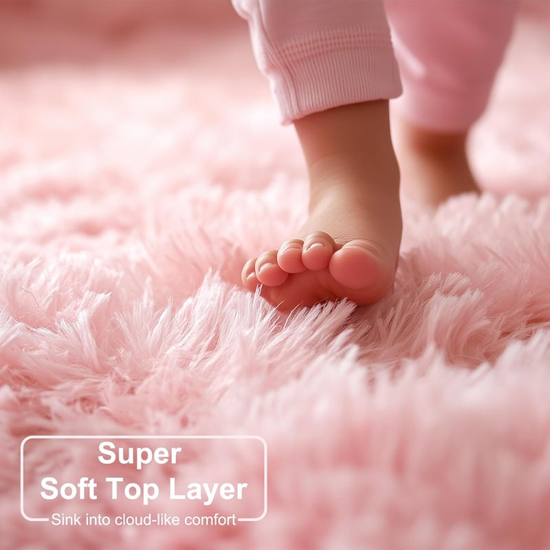 Amdrebio Pink Soft Rug for Girls Bedroom, Fluffy Area Rug 5x8 for Kids Room, Kawaii Room Decor, Furry Carpet for Play Room, Cute Rug for Nursery Room, Fuzzy Shag Rug for Dorm,Pink Carpet, Plush Rug for Baby - Image 2