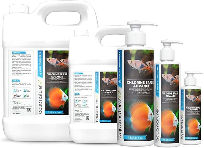 أقراص تنقية المياه AquaNature® Chlorine Erase Advance: مزيل مركز للكلور مع إضافة فيتامينات وعصير الألوة فيرا لأحواض المياه العذبة (120 مل) - Image 3