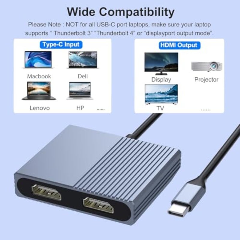 HDMI Splitter for Dual Monitors, Dual HDMI Adapter with USB 3.0 and 100W PD, 4K@60Hz DisplayPort to MST Hub, Extended Display, USB-C Multiport Hub, Laptop Docking Station for Dell, HP, Mac - Image 5