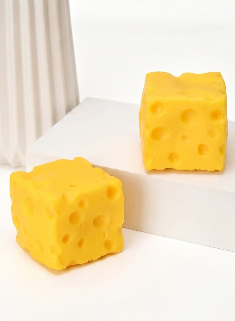 Duravel Cheese Squishy Slow Rising Stress Relief Fidget Toy 4.5cm Soft PU Cheese Block Squeeze Toy for Kids & Adults Anti Anxiety Sensory Squishies - Image 2