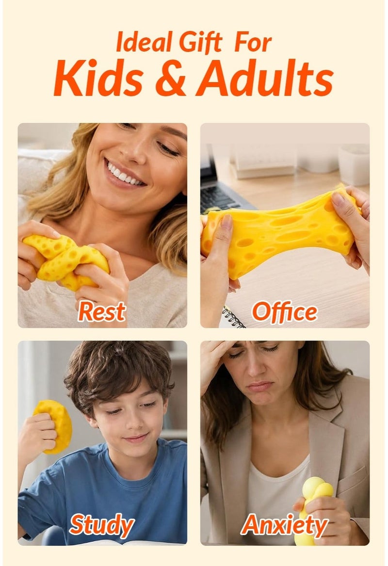 Duravel Cheese Squishy Slow Rising Stress Relief Fidget Toy 4.5cm Soft PU Cheese Block Squeeze Toy for Kids & Adults Anti Anxiety Sensory Squishies - Image 3