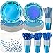 FunnyPars Iridescent Blue Party Supplies Decorations Serve 25 Holographic Blue Paper Plates and Napkins Disposable Iridescent Party Plates Cups Napkins for Wedding Anniversary Birthday Bridal Shower Party - Image 3