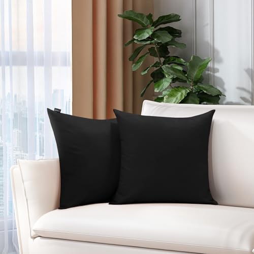 Thmyo 2 Pack Cotton Solid Decorative Square Throw Pillow Covers Halloween DIY Throw Pillowcase Blank Sublimation Pillow Cases Heat Transfer Pillow Cover Christmas Cushion Cover18x18 inchBlack - Image 3