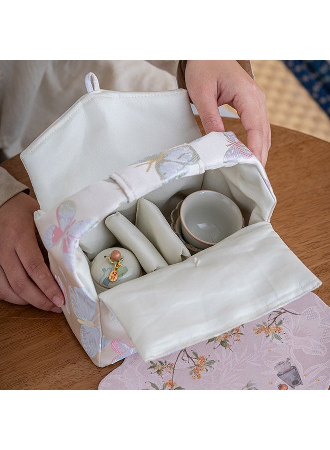 1pc Butterfly Embroidery Outdoor Travel Teapot Storage Bag，Can Accommodate One Teapot And Two Tea Cups，Tow-Layer Protective Cover Multifunctional Organizer Pocket , Reusable, Chinese Style Cloth Bag - Image 3