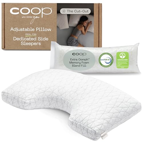 Coop Home Goods Coop Home Goods Original CutOut Adjustable Pillow King Size Bed Pillows for Neck  Head Support Memory Foam Pillows  Medium Firm for Side Sleeper CertiPURUSGREENGUARD Gold 