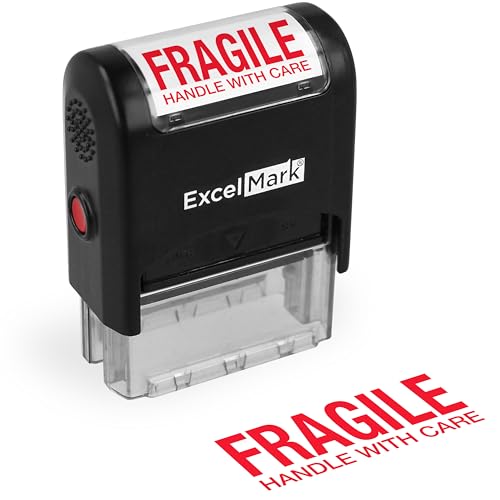 ExcelMark Fragile Handle with Care - Self Inking Rubber Stamp - Red Ink - Image 1