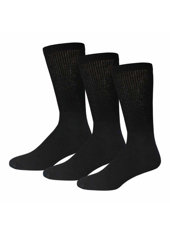 Brooklyn Socks 3 Pairs of Cotton Diabetic Neuropathy Crew (10-13, Fits Mens shoe size 9-12, Black) - Image 1