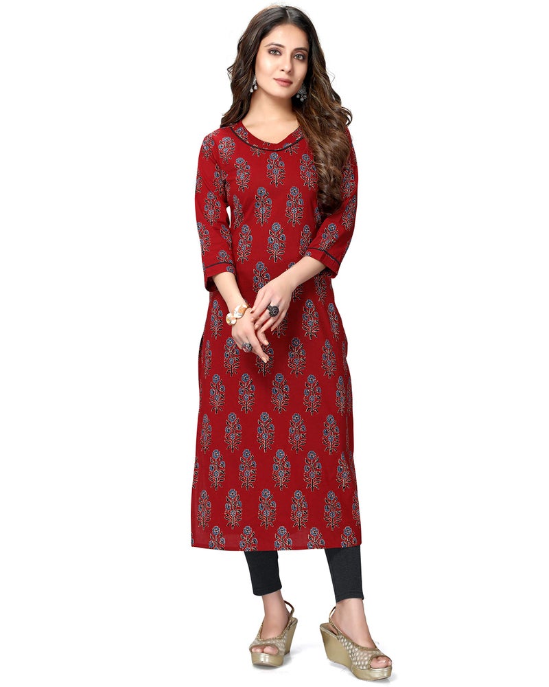 Rajnandini Women's Pure Cambric Cotton Jaipuri Printed Regular Fit Kurti (JOPLJPR43-XL_Maroon_XL) - Image 5