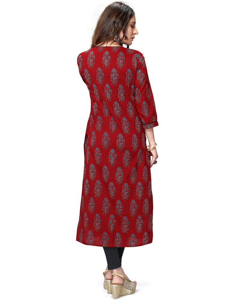Rajnandini Women's Pure Cambric Cotton Jaipuri Printed Regular Fit Kurti (JOPLJPR43-XL_Maroon_XL) - Image 2