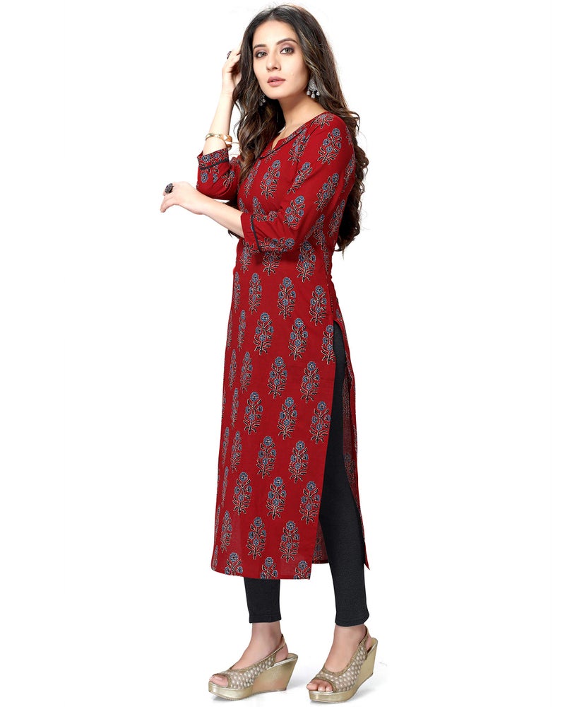 Rajnandini Women's Pure Cambric Cotton Jaipuri Printed Regular Fit Kurti (JOPLJPR43-XL_Maroon_XL) - Image 4