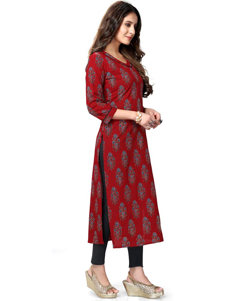 Rajnandini Women's Pure Cambric Cotton Jaipuri Printed Regular Fit Kurti (JOPLJPR43-XL_Maroon_XL) - Image 3