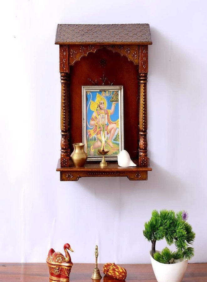 CRAFT TREE Handcrafted Wooden Hanging Mini Hut Temple/Mandir/Pooja Ghar,Color:- Copper (Size: 13 x 6 x 15 inch) - Image 1