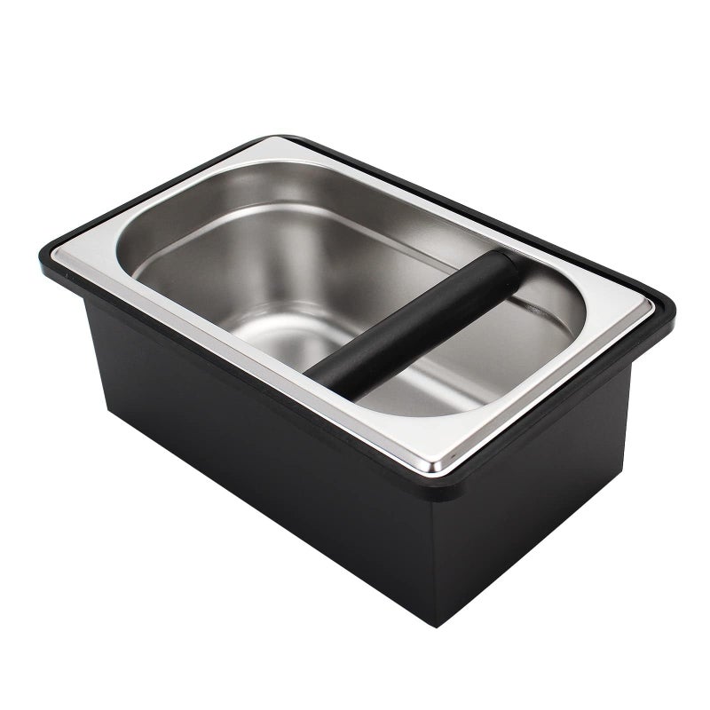 DIBTSA Espresso Knock BoxStainless Steel Coffee Pucks Container with Steel Holder and Noise Reduction Rubber Ring 1094 x 688 x 425 inch