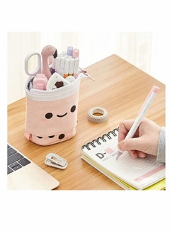 KASTWAVE Cute Boba Milk Tea Pen Pencil Telescopic Holder Stationery Case with Kawaii Smile Face, Standing Pencil Case, Cute Stationery: Pencil Pouch, Pen Pouch, Pencil Bag, Pen Case for Kids  - Image 4