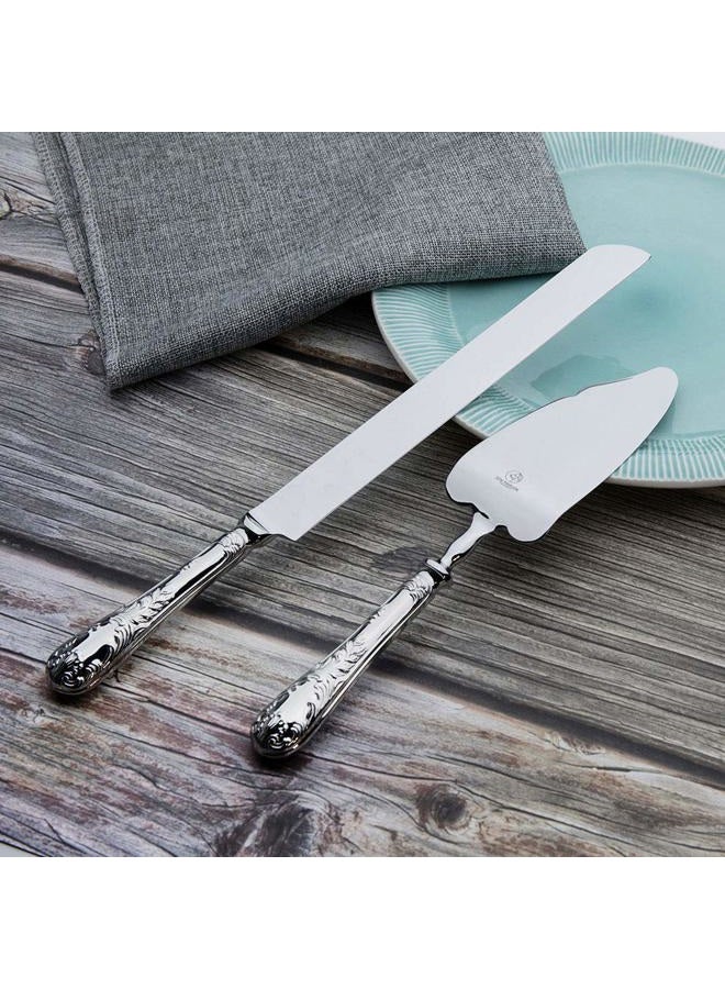 OTW PAVILION 2 Piece Wedding Cake Server Set,18/10 Stainless Steel Dessert Set Pie Server Cake Cutter Knife for Birthday,Anniversary,Holiday,Baby Shower,Party (Versailles, Stainless steel-V) - Image 5