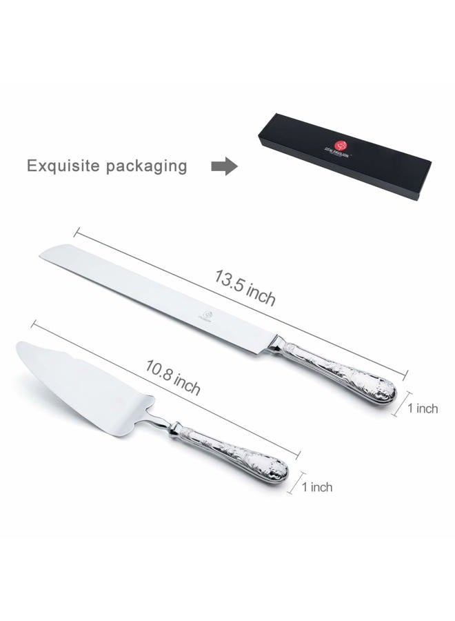 OTW PAVILION 2 Piece Wedding Cake Server Set,18/10 Stainless Steel Dessert Set Pie Server Cake Cutter Knife for Birthday,Anniversary,Holiday,Baby Shower,Party (Versailles, Stainless steel-V) - Image 2