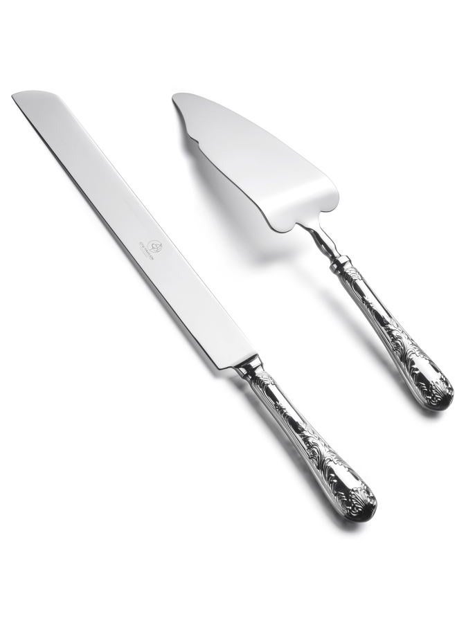 OTW PAVILION 2 Piece Wedding Cake Server Set,18/10 Stainless Steel Dessert Set Pie Server Cake Cutter Knife for Birthday,Anniversary,Holiday,Baby Shower,Party (Versailles, Stainless steel-V) - Image 1