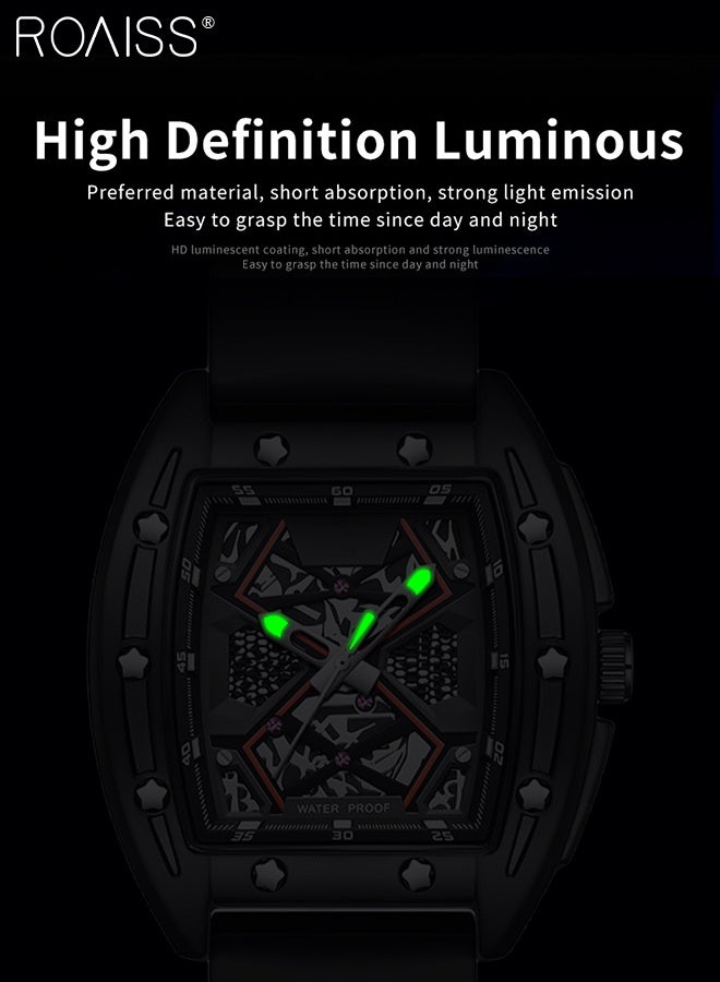 roaiss Men's Silicone Strap Quartz Watch, Analog Display Tonneau Dial with Star Decoration, Luminous Waterproof Trend Sports Wristwatch, as Gift for Men - Image 5