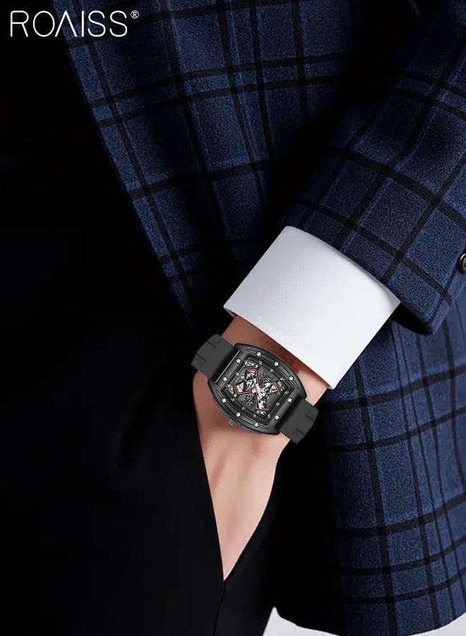 roaiss Men's Silicone Strap Quartz Watch, Analog Display Tonneau Dial with Star Decoration, Luminous Waterproof Trend Sports Wristwatch, as Gift for Men - Image 2