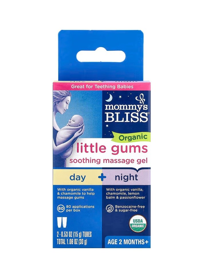 Mommy's Bliss Organic Little Gums Soothing Massage Gel Day and Night Combo, Helps with Tender Gums, Age 2 Months+, Sugar Free, Mild & Sweet Flavor, 2-0.53 Oz Tubes Pack of 1