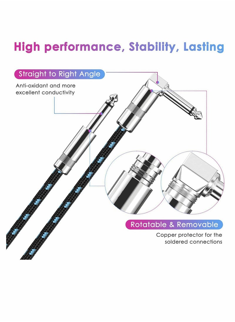 SYOSI Guitar Cable Professional Instrument Cable Electric Guitar AMP Cord 1or4inch TS Cable for Guitar Bass Mandolin Keyboard and Pro Audio Right Angle 10FT Black+Blue  - Image 5