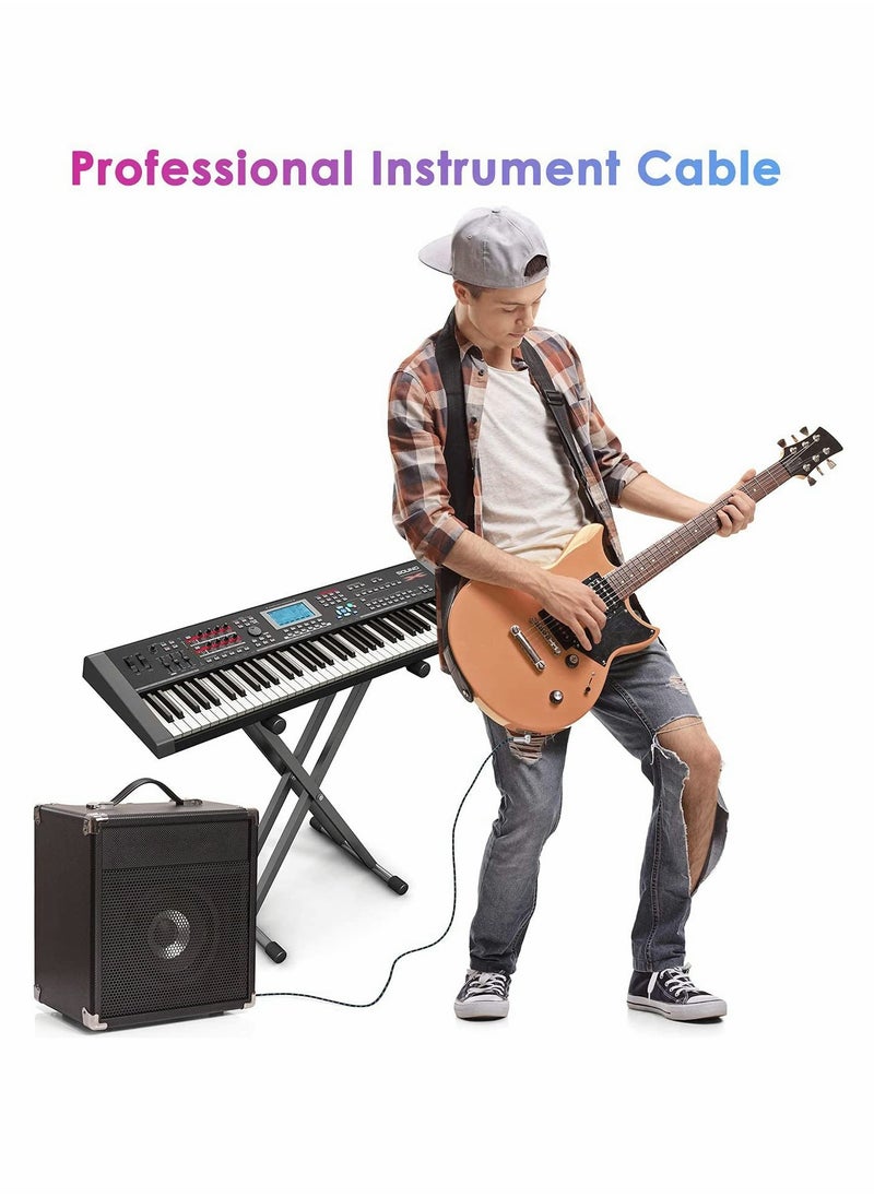 SYOSI Guitar Cable Professional Instrument Cable Electric Guitar AMP Cord 1or4inch TS Cable for Guitar Bass Mandolin Keyboard and Pro Audio Right Angle 10FT Black+Blue  - Image 2