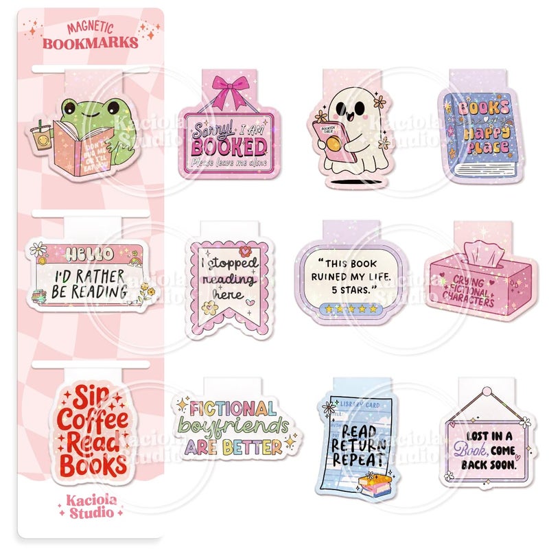 Kaciola Studio 12PCS Glittery Magnetic Bookmarks, Funny Cute Book Marks for Book Lovers Gifts, Bookmark Accessories for Women Teachers Students School Office Home Supplies (Funny) - Image 1