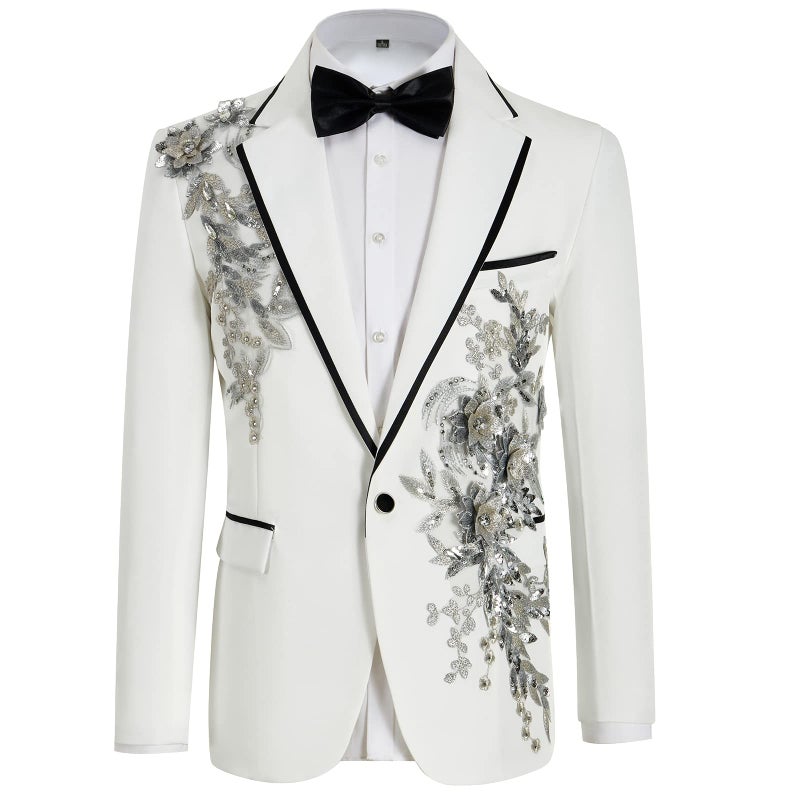 Catheive Mens Suits Slim Fit 2 Piece Floral Tuxedo Suits Blazer Pants with Bow Tie for Wedding Prom - Image 2