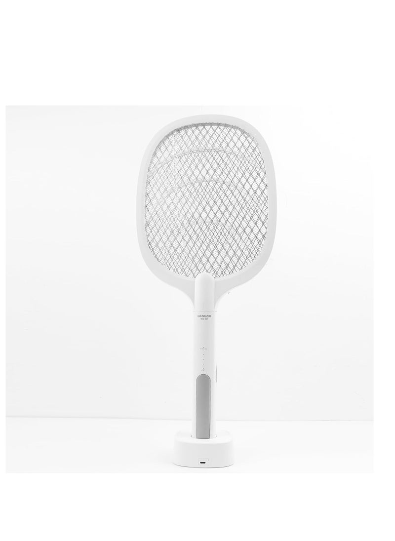 Generic - Electric Fly Swatter, 3500V USB Rechargeable Fly Killer Bug Zapper Racket with Charging Base, Home and Outdoor Mosquito Killer with LED Light for Mosquitoes, Flies, Bees, Moths (White) - Image 1