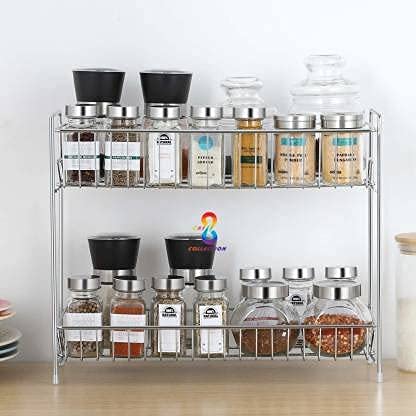 CR18 COLLECTION Combo Stainless Steel Heavy Built Strong 2 Layer Spice RackFruit Vegetable Rack 12 Cup Holder Combo Racks and 12 Cup Holder Stand - Image 4