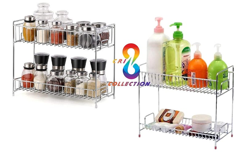 CR18 COLLECTION Combo Stainless Steel Heavy Built Strong 2 Layer Spice RackFruit Vegetable Rack 12 Cup Holder Combo Racks and 12 Cup Holder Stand - Image 3