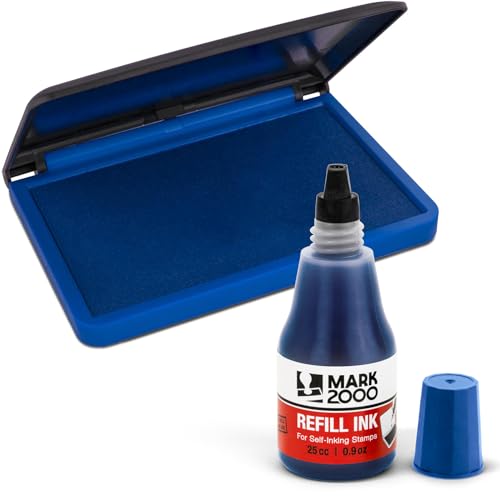 Mark 2000 Premium Blue Self-Inking Refill Ink + Stamp Pad - 2" by 4" - Quality Felt Pad - Image 1