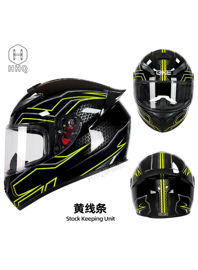 Yellow Line lens New National Standard 3c Certification Motorcycle Helmet Winter Men's And Women's Motorcycle Full Helmet Can Be Equipped With Bluetooth Dot