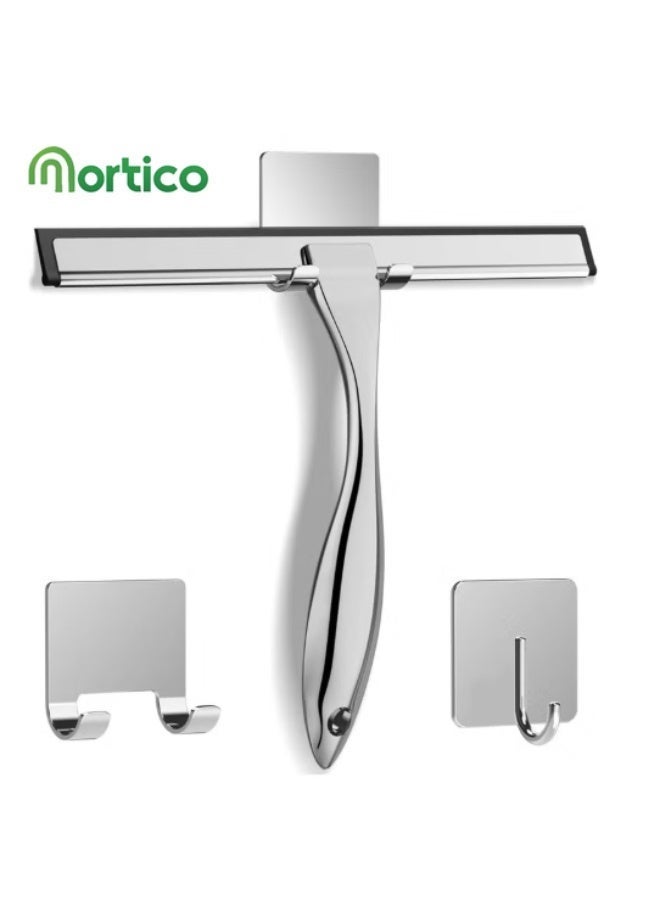 MORTICO All-Purpose Stainless Steel Window cleaning Squeegee for Shower Glass Door with 1 Adhesive Hooks, Bathroom Cleaner Tool Household Window Mirror Squeegee , Cleaning Tile Wall, Car Window , 10 Inch Silver - Image 1