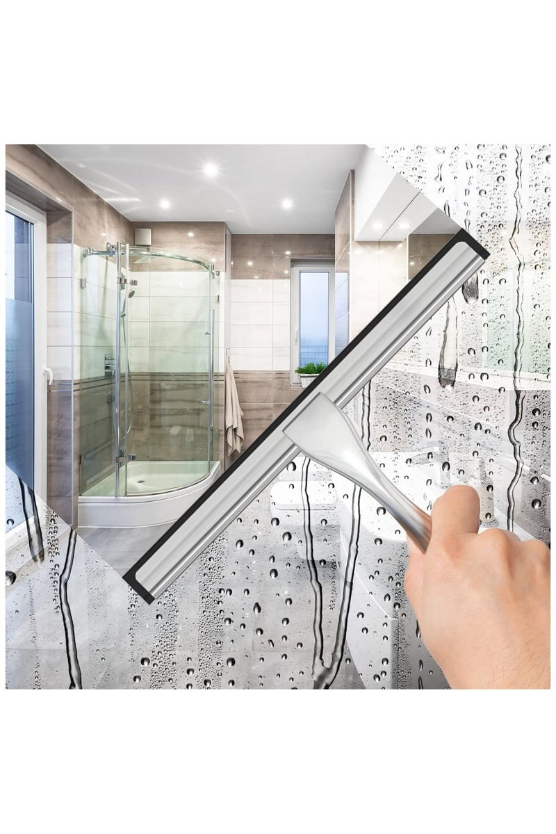 MORTICO All-Purpose Stainless Steel Window cleaning Squeegee for Shower Glass Door with 1 Adhesive Hooks, Bathroom Cleaner Tool Household Window Mirror Squeegee , Cleaning Tile Wall, Car Window , 10 Inch Silver - Image 3