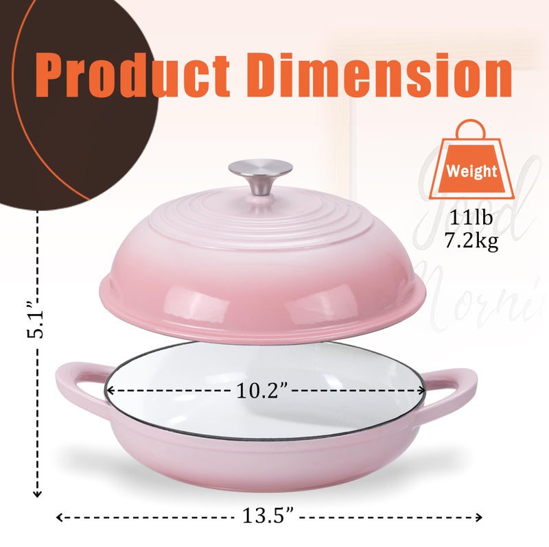 NSIRONS Enameled Round Cast Iron Bread Oven, 6 Qt Cast Iron Dutch Oven for Homemade Sourdough Bread Baking, Bread Dome Pot with Cloche Lid (Gradient Pink) - Image 2