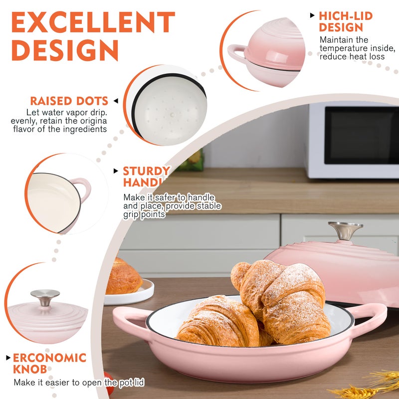 NSIRONS Enameled Round Cast Iron Bread Oven, 6 Qt Cast Iron Dutch Oven for Homemade Sourdough Bread Baking, Bread Dome Pot with Cloche Lid (Gradient Pink) - Image 3