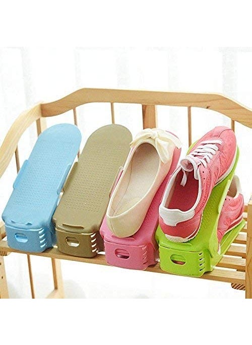 DC DC Dharam Creation Shoes Organizer Shoe Holder Double Grid Plastic Integrated Shoe Rack Home Space Saving Organizer Set of 6  - Image 5