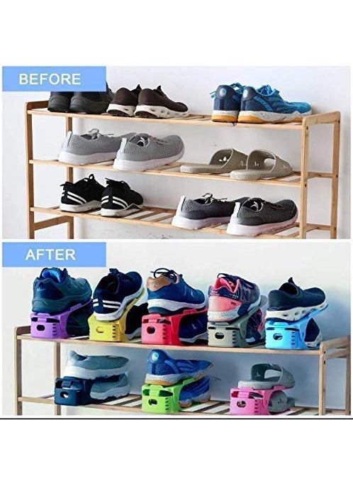 DC DC Dharam Creation Shoes Organizer Shoe Holder Double Grid Plastic Integrated Shoe Rack Home Space Saving Organizer Set of 6  - Image 3