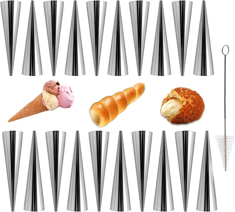Ankeizzy 20pcs Cream Horn Molds For Baking Non-Stick Conical Cannoli Tubes Molds 4.7in Large Baking Cannoli Forms Pastry Molds with Cleaning Brush for Baking Croissants Bread, Brioche Rolls - Image 1