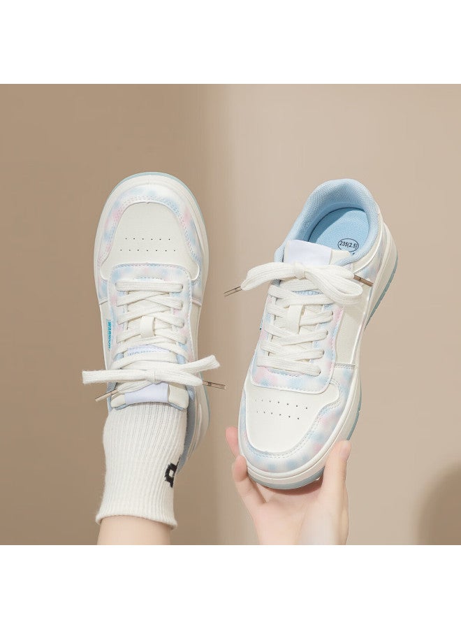 Pull Back Warrior Women's Leather Panel Shoes Spring New Casual White Sneakers Wbn0579 Beige Pink Blue Size 38 - Image 2