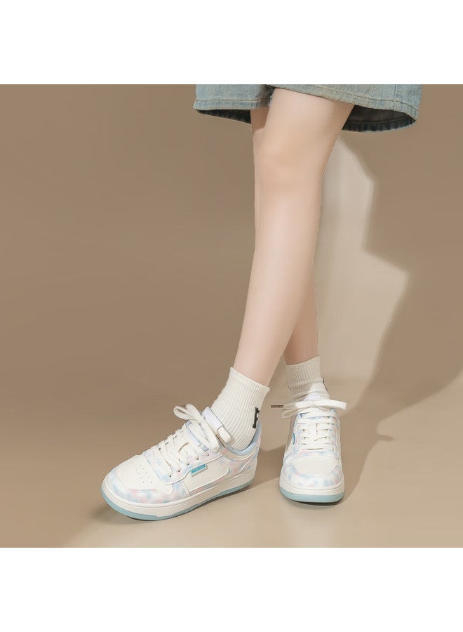 Pull Back Warrior Women's Leather Panel Shoes Spring New Casual White Sneakers Wbn0579 Beige Pink Blue Size 38 - Image 3