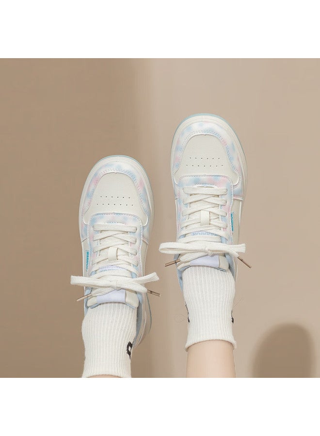 Pull Back Warrior Women's Leather Panel Shoes Spring New Casual White Sneakers Wbn0579 Beige Pink Blue Size 38 - Image 5