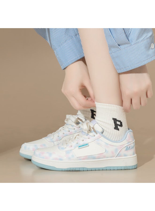 Pull Back Warrior Women's Leather Panel Shoes Spring New Casual White Sneakers Wbn0579 Beige Pink Blue Size 38 - Image 4