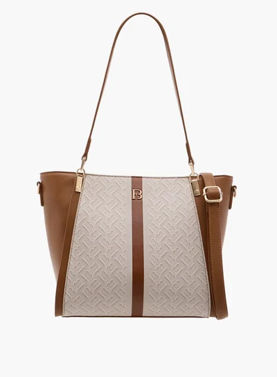 Flora Bella By Shoexpress Women's Monogram Print Tote Bag with Zip Closure and Double Handles