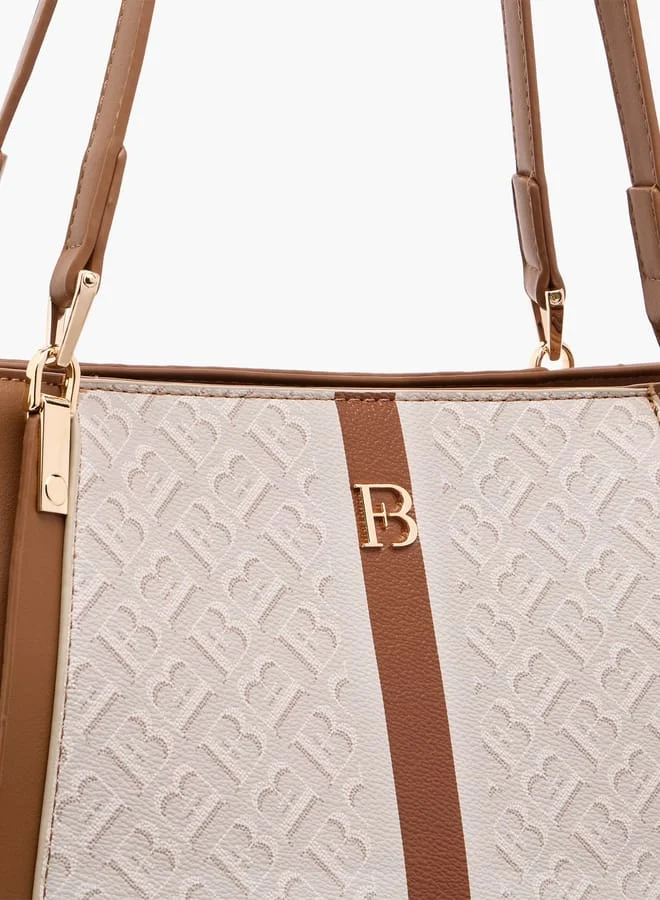 Flora Bella By Shoexpress Women's Monogram Print Tote Bag with Zip Closure and Double Handles