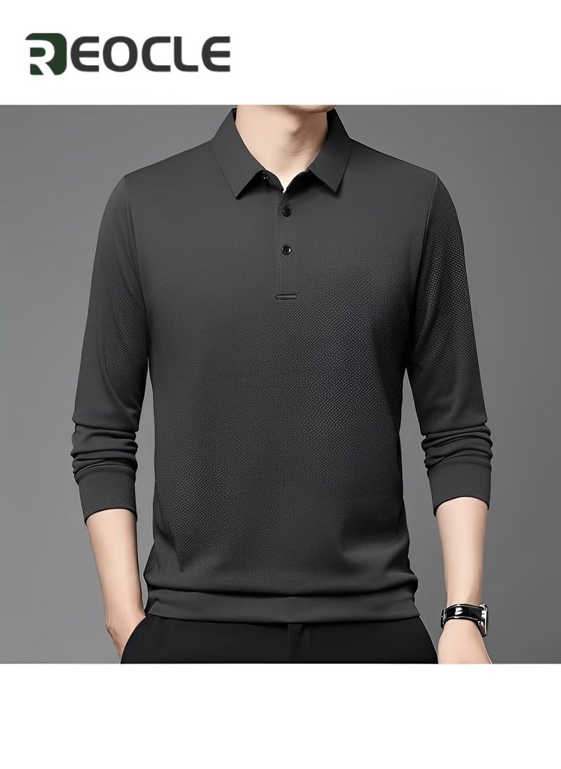 REOCLE Men's Polo Shirts Long Sleeve Casual Solid Stylish Dry Fit Performance Designed Collared Golf Polo Shirts - Image 2